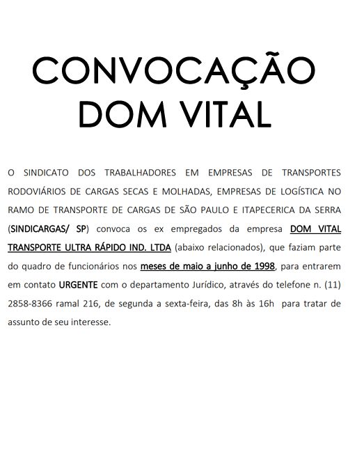 CONVOCAÇÃO DOM VITAL
