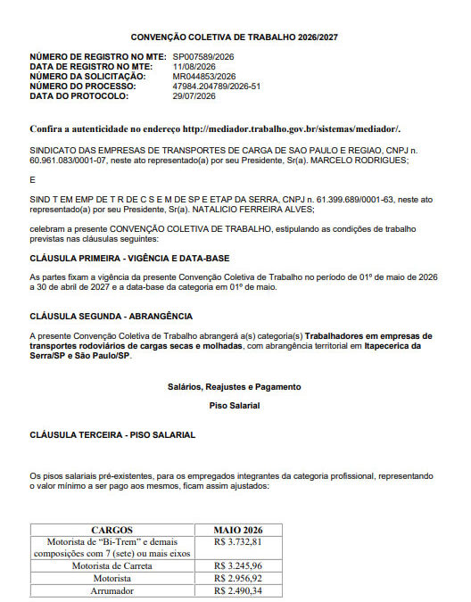 Registrada CCT 2026/2027